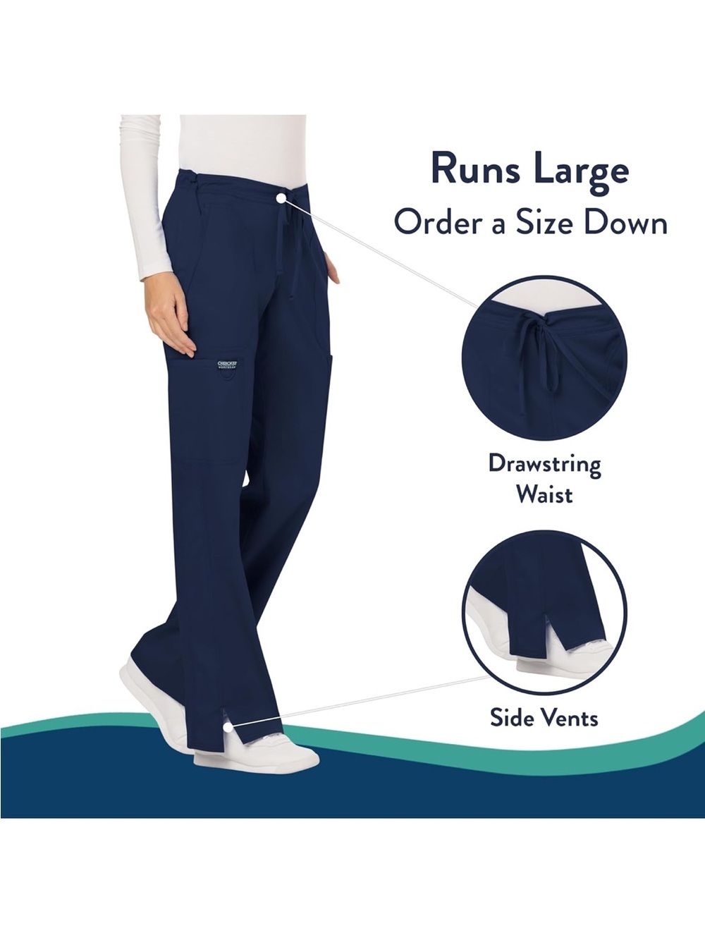 Cherokee Navy Wide Leg Scrub Pants with Drawstring Waist